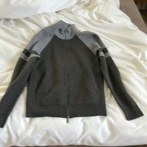 Banana Republic Men's Full Zip Cardigan Sweater Bomber Gray Pockets Cotton M